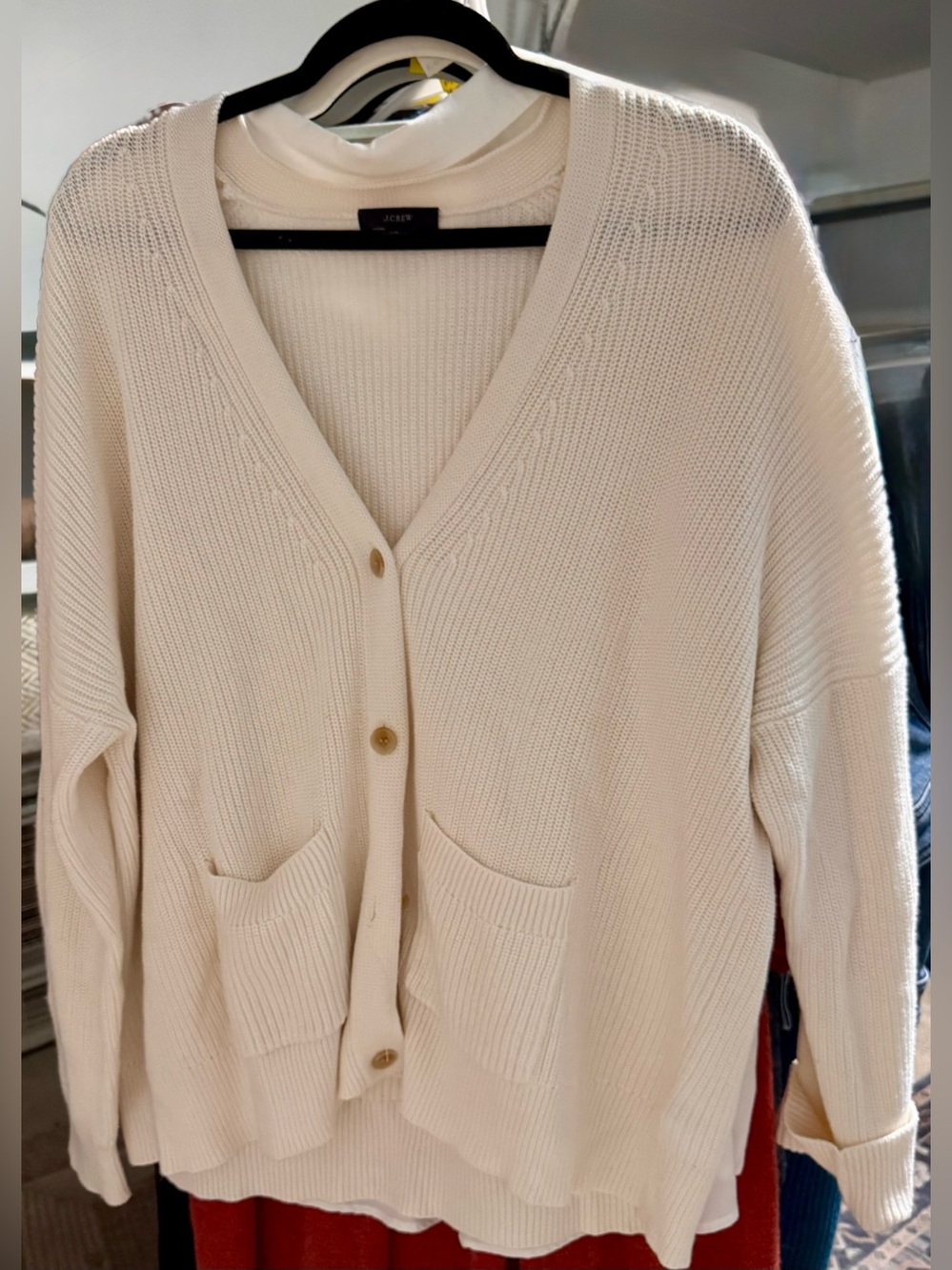J. Crew Cream Button-Front Knit Cardigan with Pockets- L